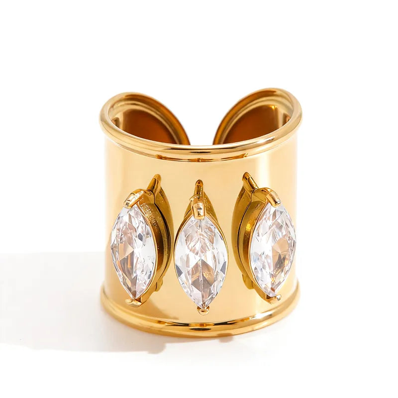 Tarnish-Free Stainless Steel Bold Horse-Eye Zircon Armor Ring
