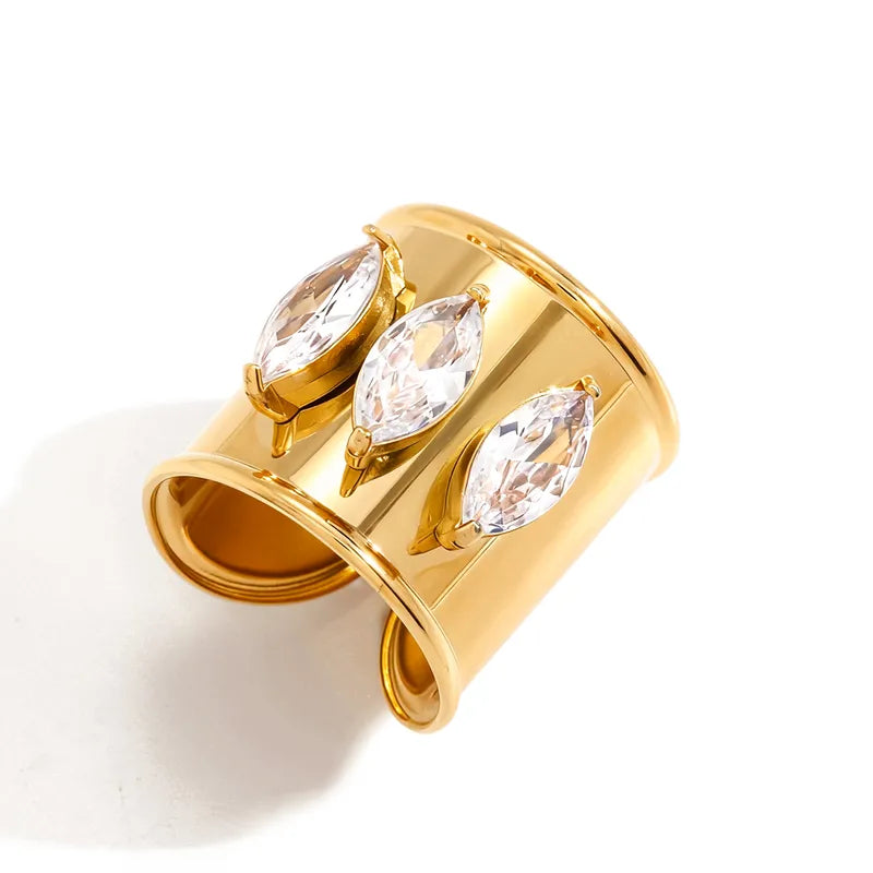 Tarnish-Free Stainless Steel Bold Horse-Eye Zircon Armor Ring