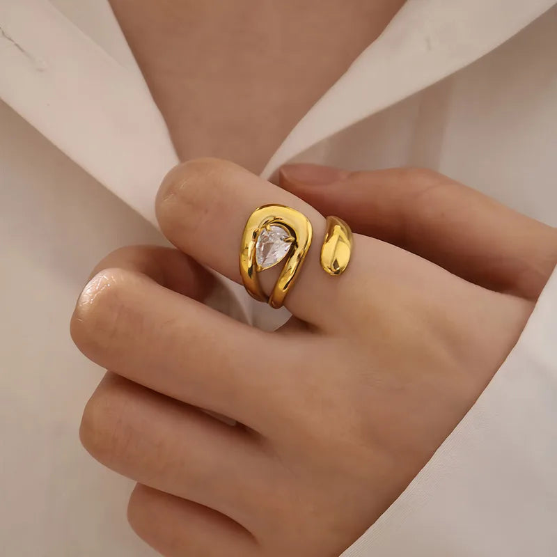The Aurelia Gold PVD Coated Triple Row Rhinestone Inlay Ring