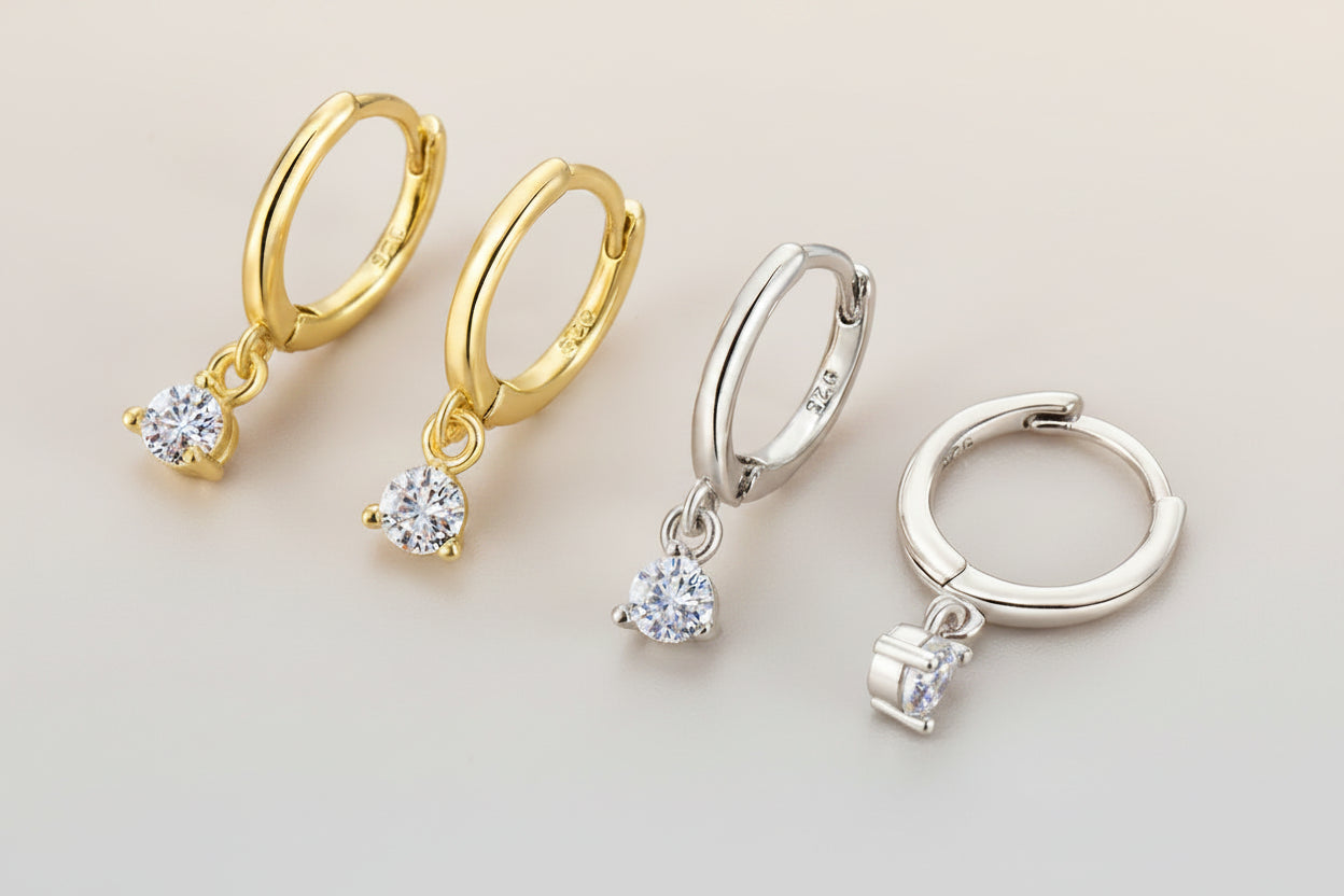 The Aria Tiny Organic Hoops with Zircon Drop