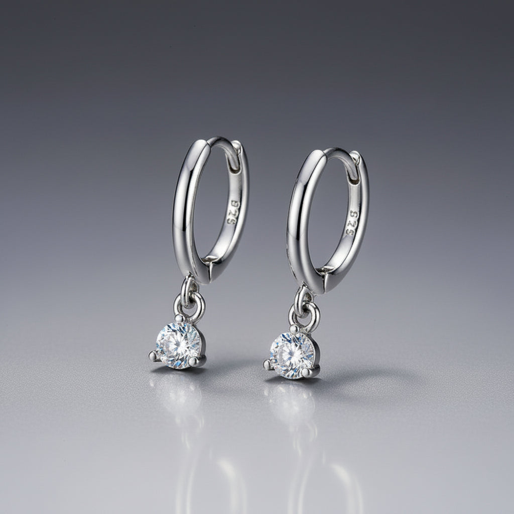 The Aria Tiny Organic Hoops with Zircon Drop