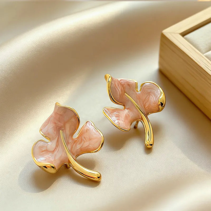 Tarnish-Free Stainless Steel Pastel Enamel Maple Leaf Earrings