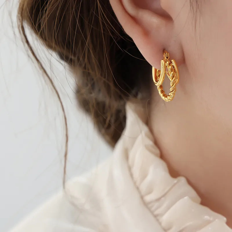 The Amara Waterproof 18K Gold Multi-Layer Twisted Rope Hoops