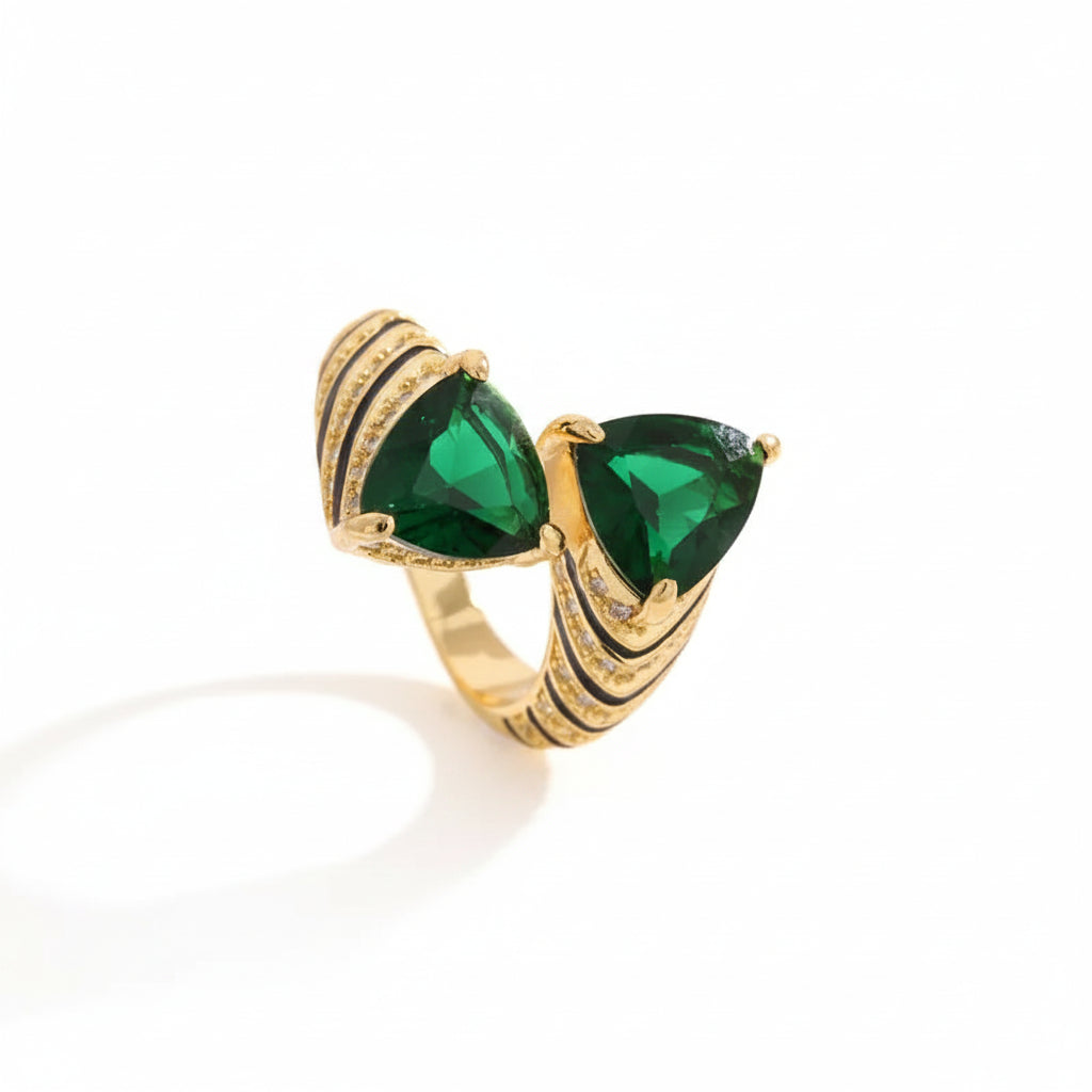 The Amélie Emerald Trillion Vintage Enamel Ring