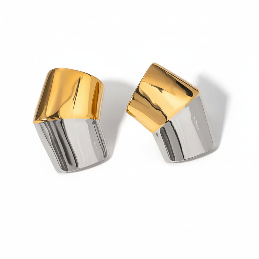 he Lauren 18K Gold IP Plated Angular Mixed-Metal Statement Studs