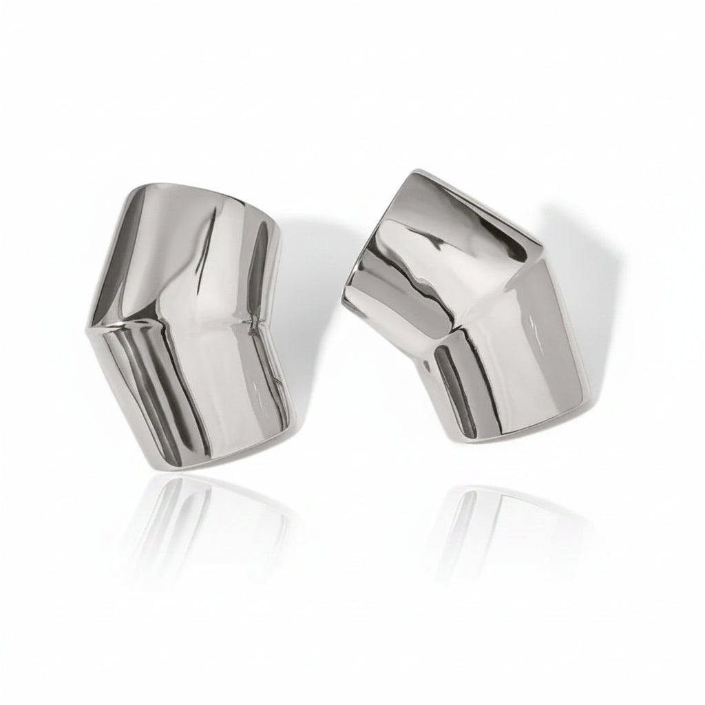 he Lauren 18K Gold IP Plated Angular Mixed-Metal Statement Studs
