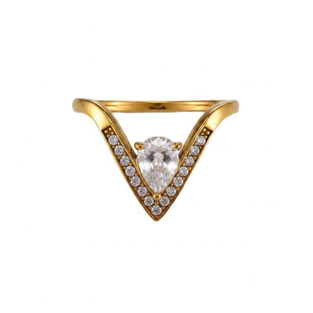 The Iris Waterproof 18K Gold Rainbow V-Shape Wishbone Ring