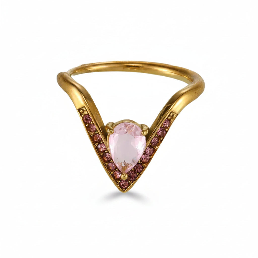 The Iris Waterproof 18K Gold Rainbow V-Shape Wishbone Ring