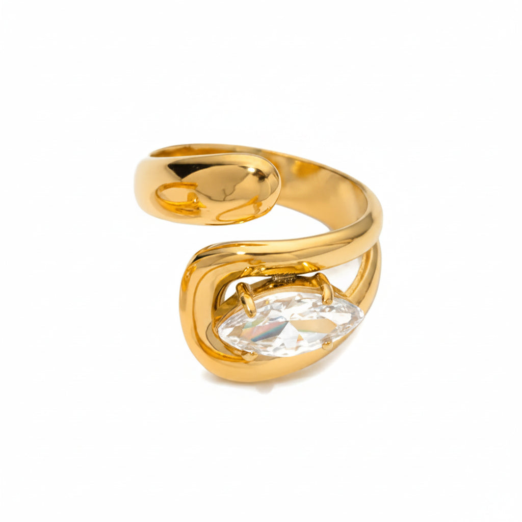 The Aurelia Gold PVD Coated Triple Row Rhinestone Inlay Ring