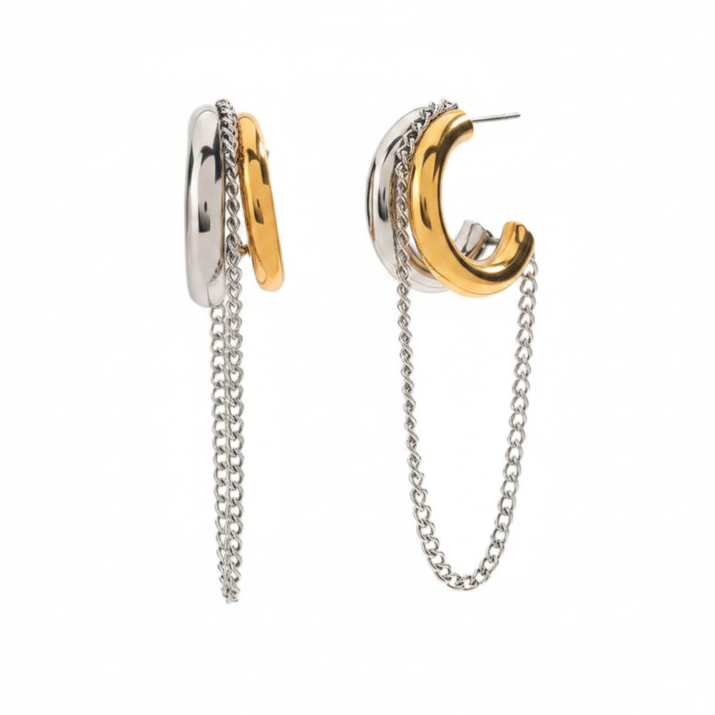Tarnish-Free Stainless Steel Layered Loop Draping Chain Earrings