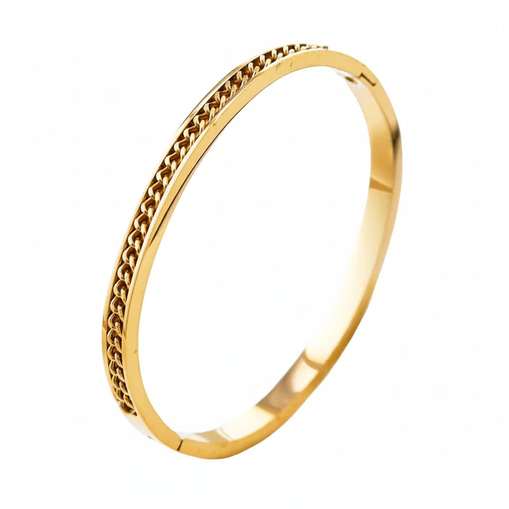 The Celine Half-Pavé Diamond Bangle | 18K Gold Plated