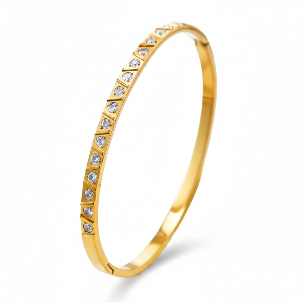 The Celine Half-Pavé Diamond Bangle | 18K Gold Plated