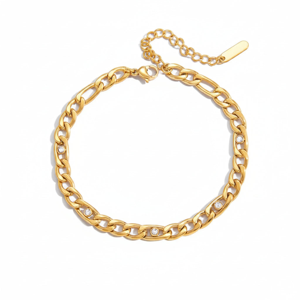 Abstract Coffee Bean Chain Non-Tarnish Bezel Crystal Bangle