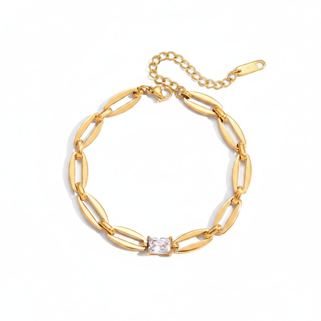 Abstract Coffee Bean Chain Non-Tarnish Bezel Crystal Bangle