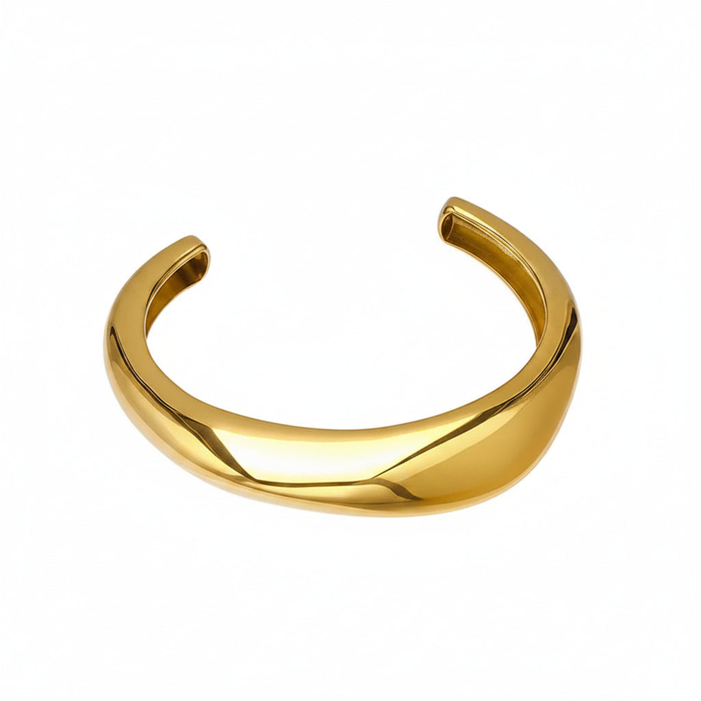 The Amara Beveled C-Shape Non-Tarnish Heart Charm Cuff