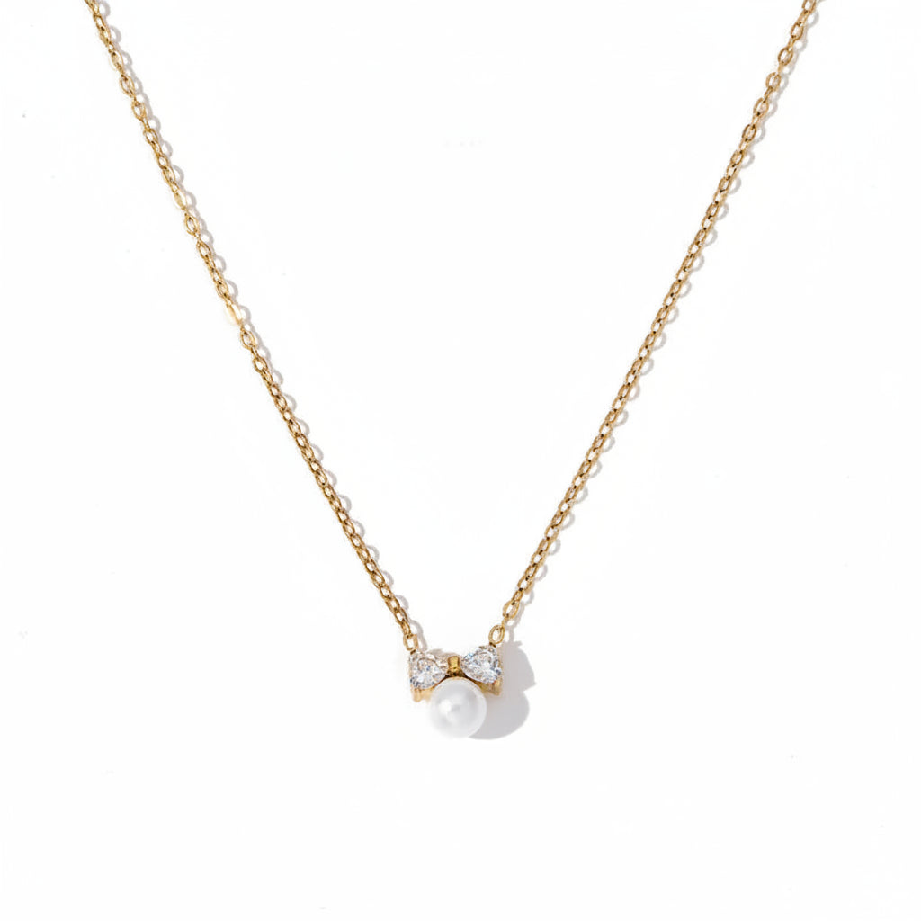 Dainty Bow Knot Stainless Steel Pearl Drop Pendant Choker