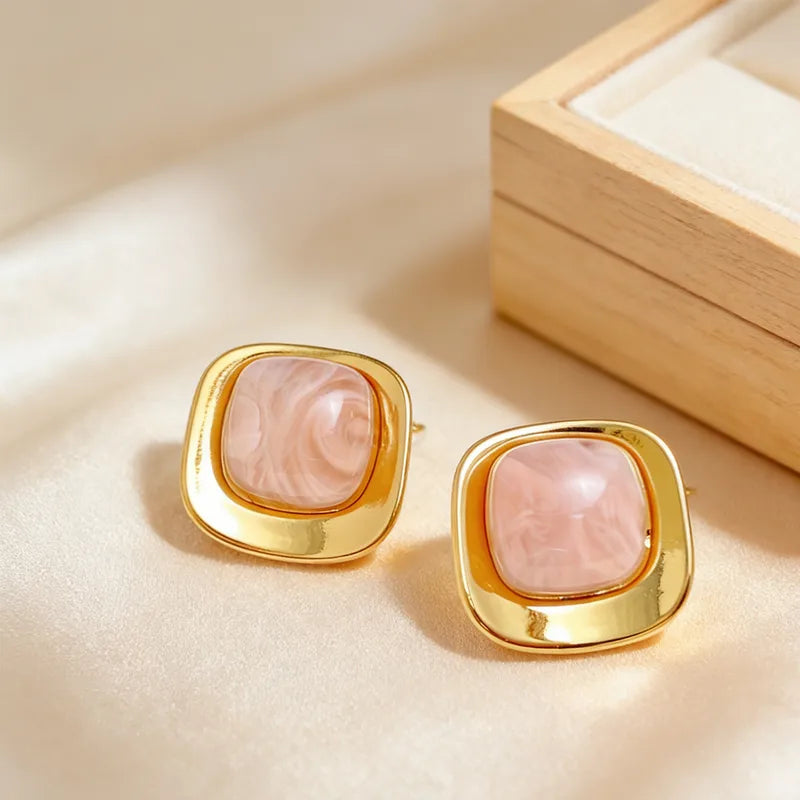 he Diana Vintage Marble Square Stud Earrings