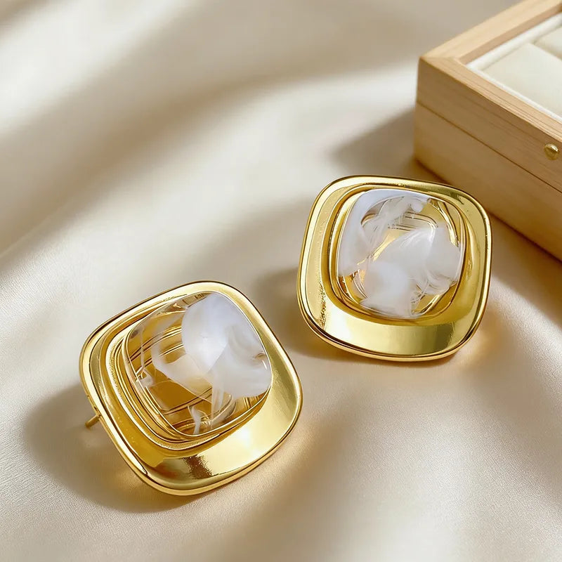 he Diana Vintage Marble Square Stud Earrings