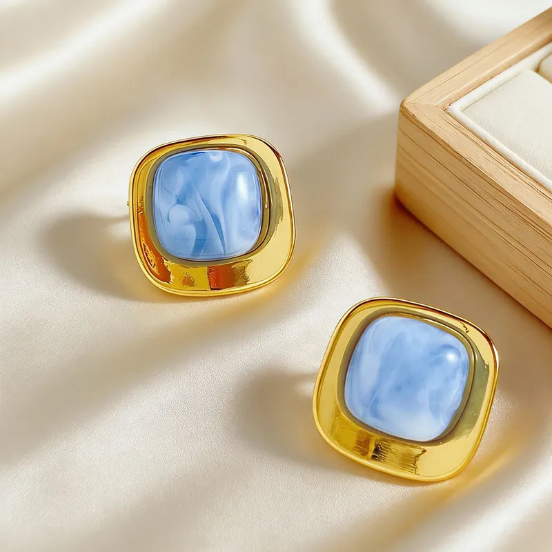 he Diana Vintage Marble Square Stud Earrings