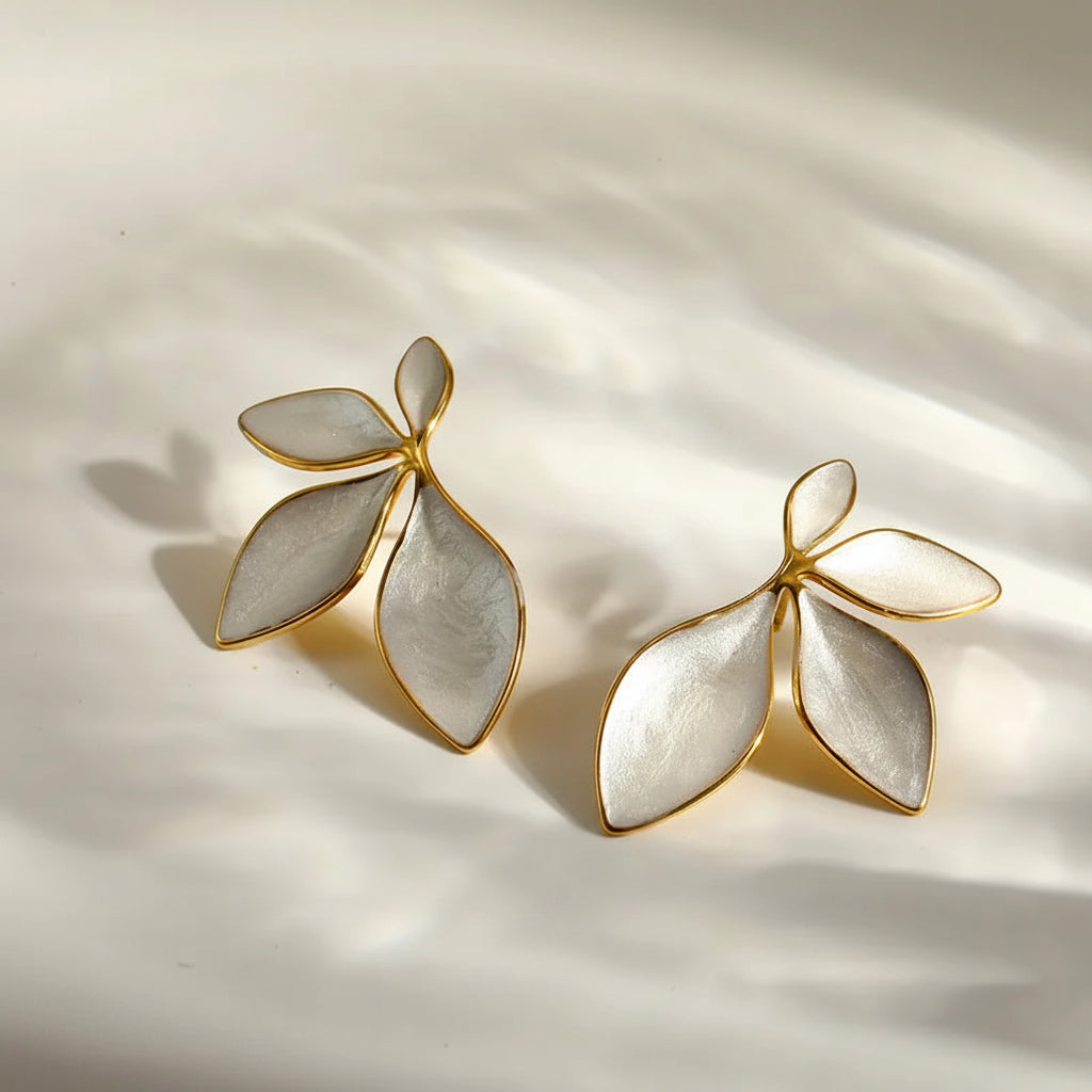 The Amandine Pearlescent Leaf Statement Studs