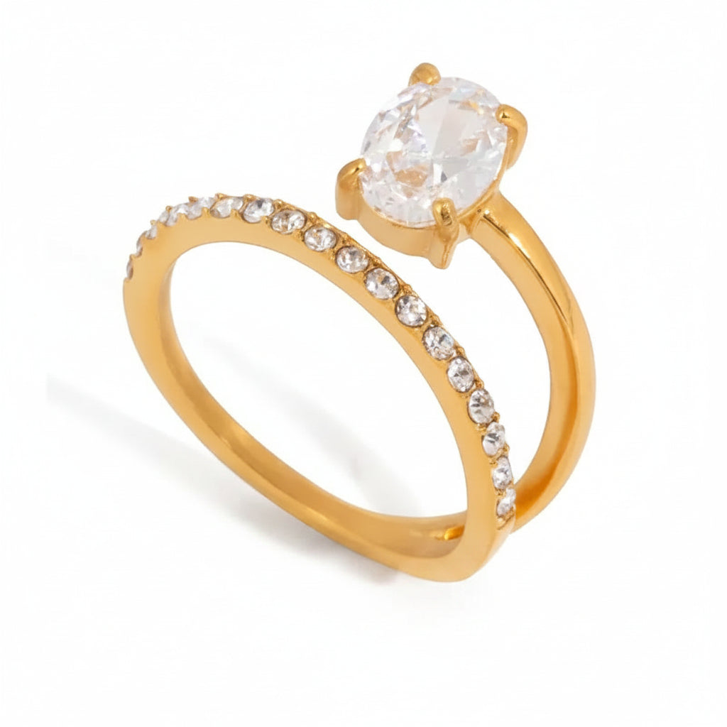The Gaia Waterproof 18K Gold Hammered Emerald Zircon Open Ring