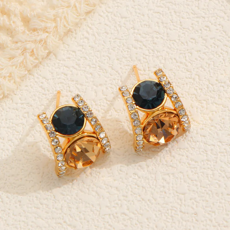 Tarnish-Free Gold Halo Trimmed Dual Gemstone Earrings
