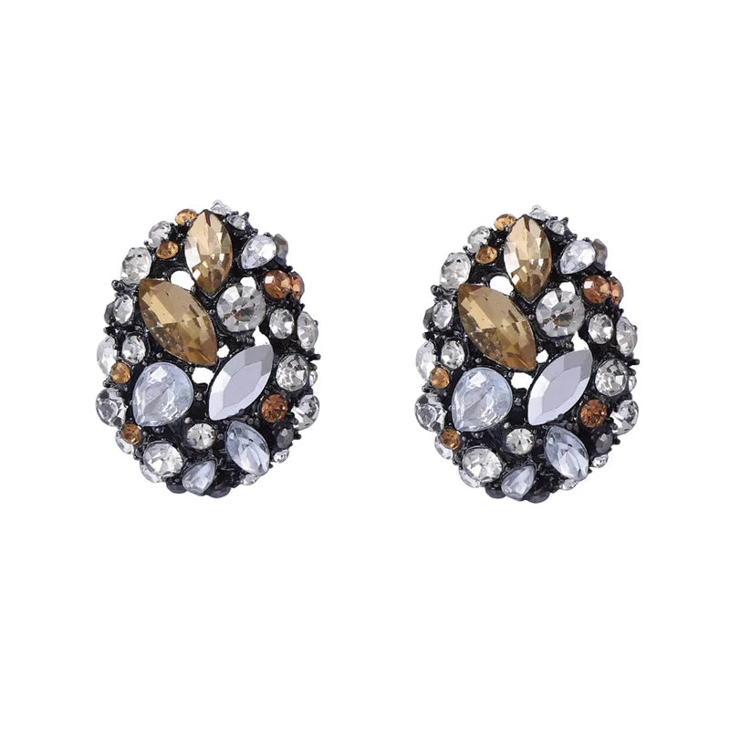 The Victoria Antique Silver Zircon Oval Studs