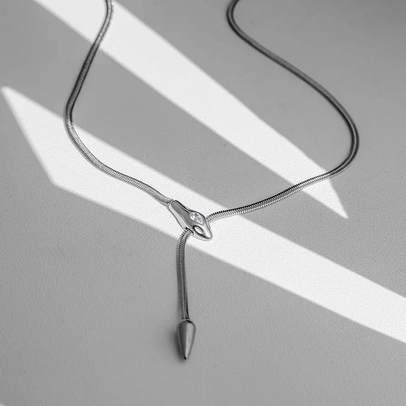 Multi-Row Tarnish-Free Serpent Pendant & Zircon Drop Choker