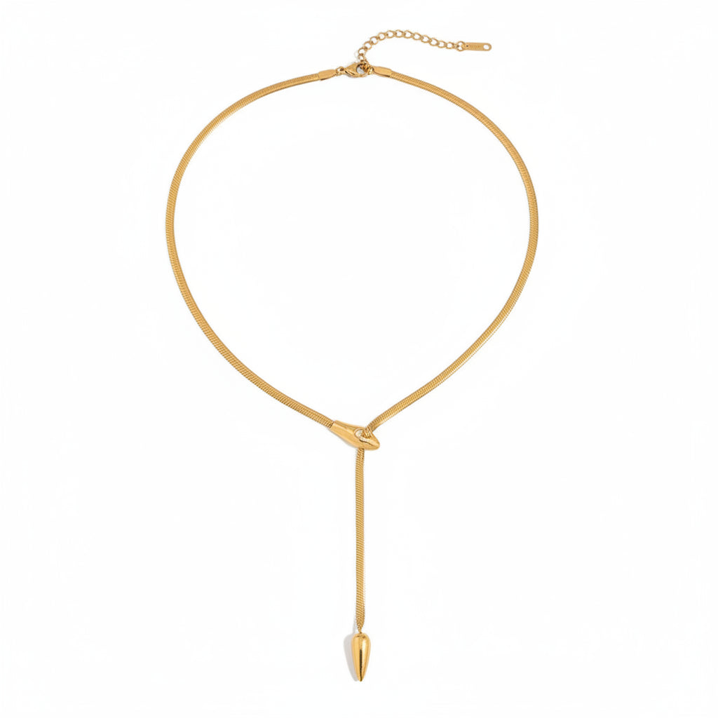 Multi-Row Tarnish-Free Serpent Pendant & Zircon Drop Choker