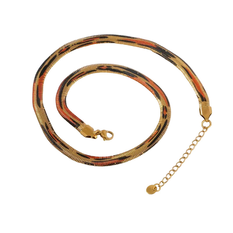 Multi-Row Tarnish-Free Serpent Pendant & Zircon Drop Choker