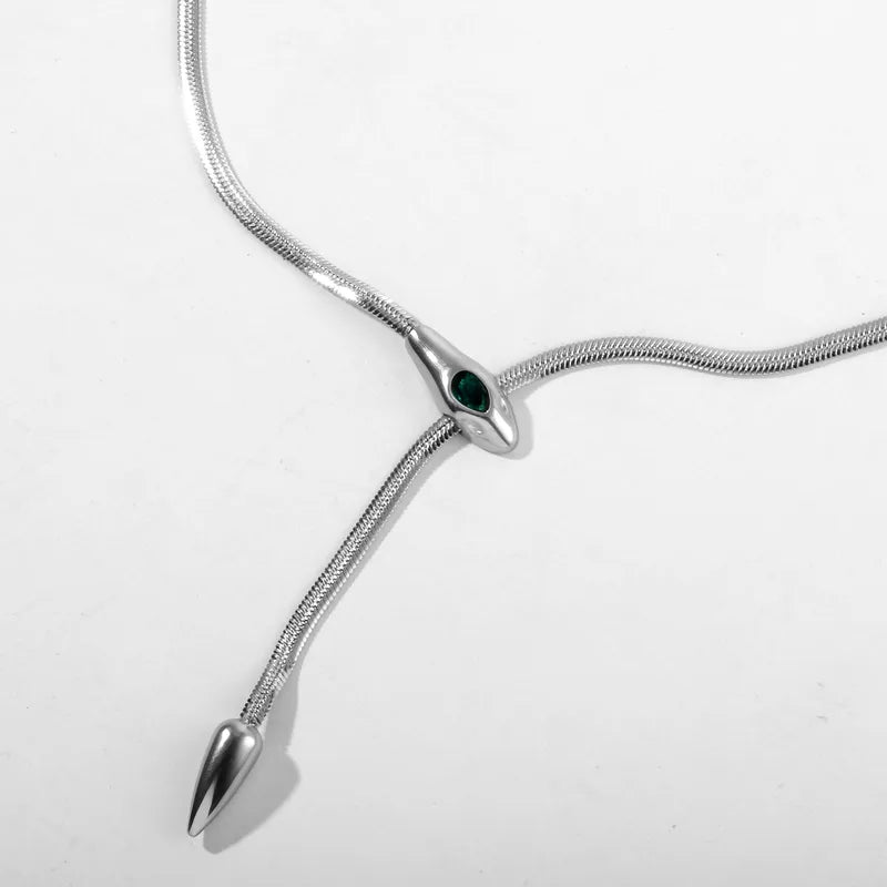 Multi-Row Tarnish-Free Serpent Pendant & Zircon Drop Choker