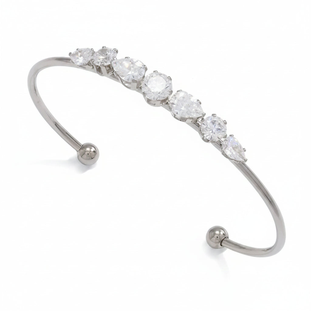 Abstract Shimmering Crystal Heart-Shape Non-Tarnish Cuff