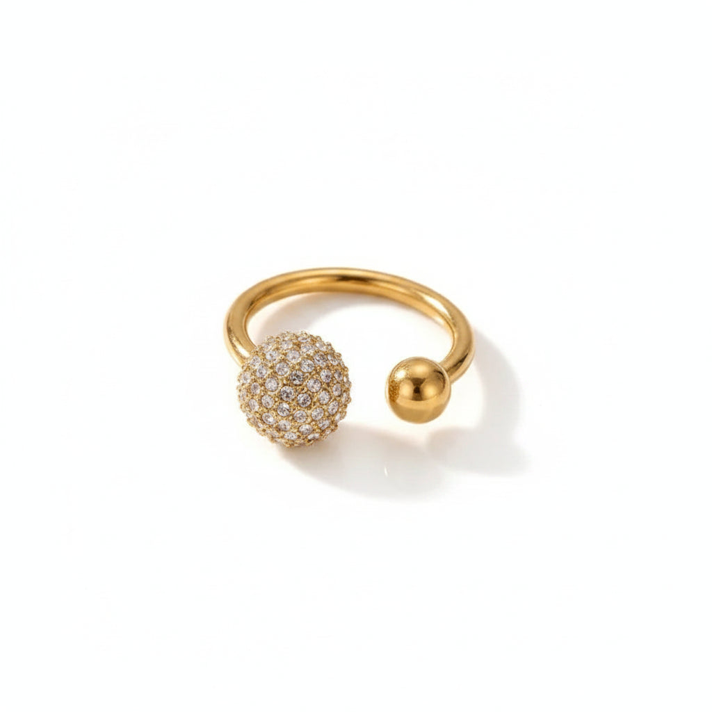 Tarnish-Free Stainless Steel Bold Wide-Band Full Zircon Armor Ring