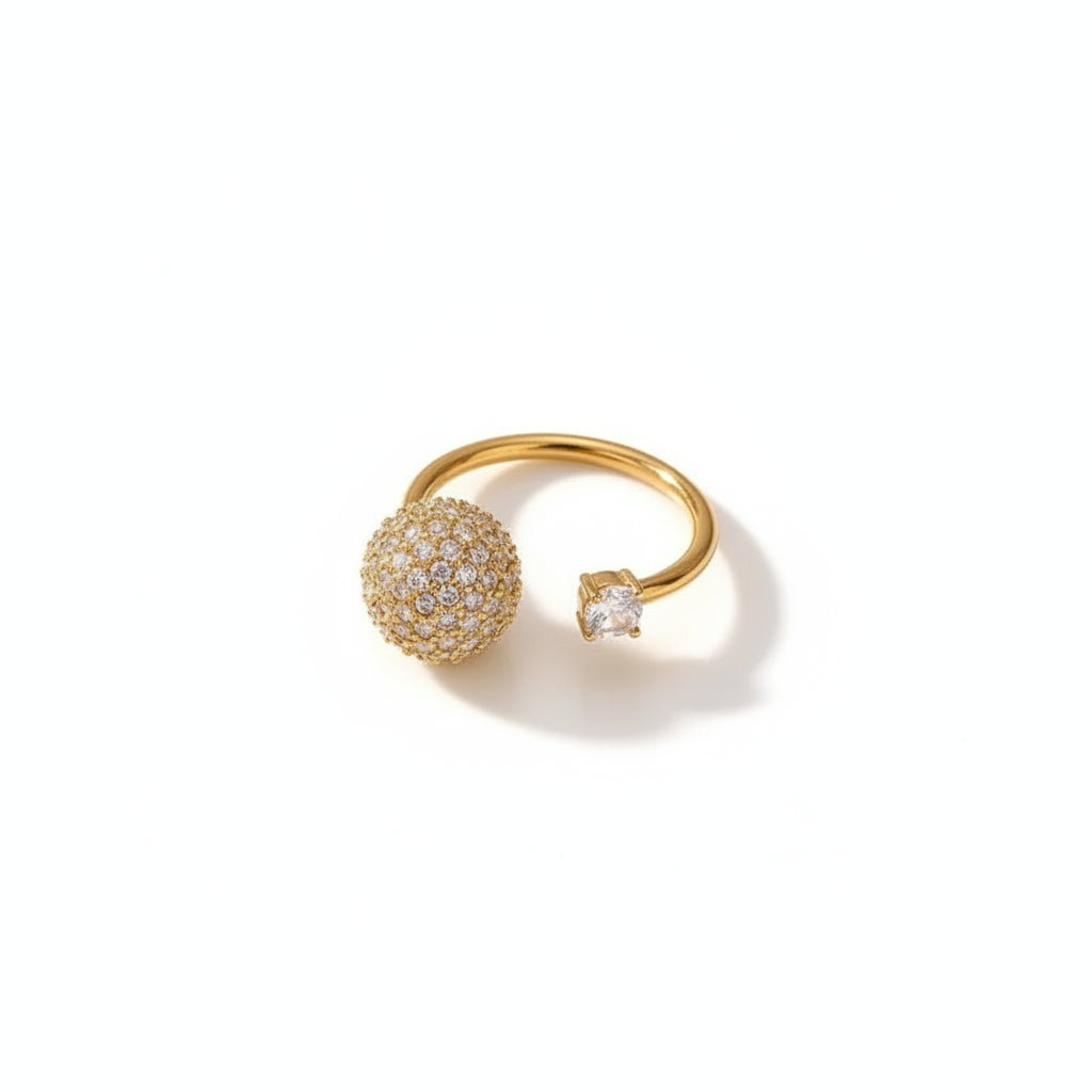 Tarnish-Free Stainless Steel Bold Wide-Band Full Zircon Armor Ring