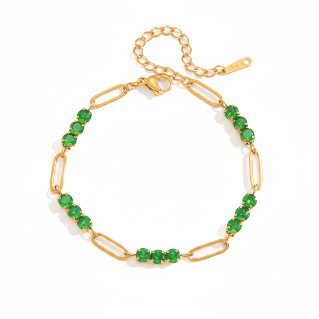 Malachite-Green Non-Tarnish Delicate Geometric Stacking Chain