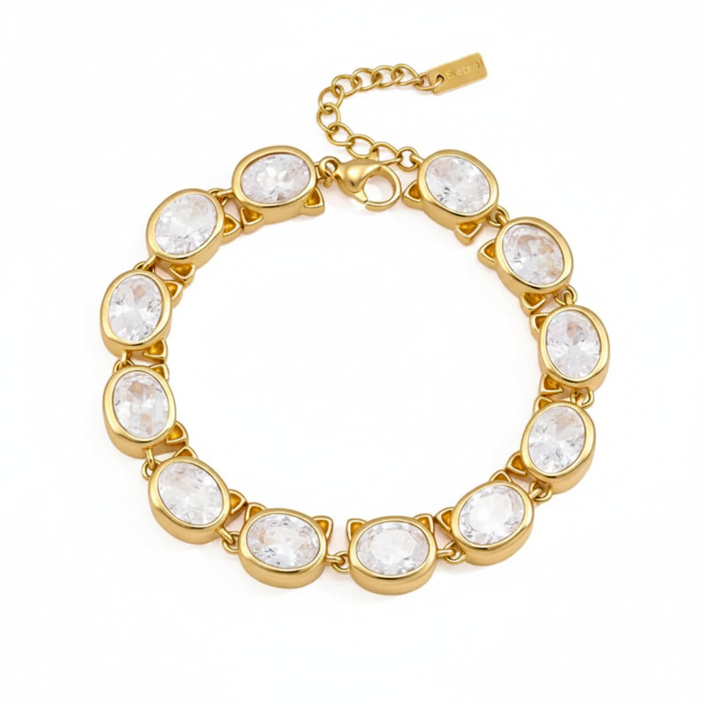 The Celine Waterproof 18K Gold Geometric Zircon Chain Bracelet