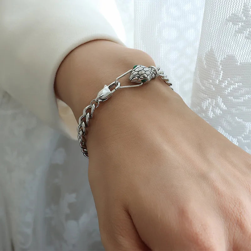 Vipera Non-Tarnish Stainless Steel Pave Gem-Eyed Bracelet
