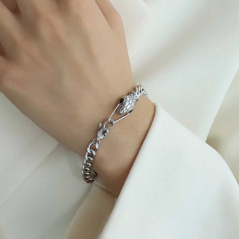 Vipera Non-Tarnish Stainless Steel Pave Gem-Eyed Bracelet