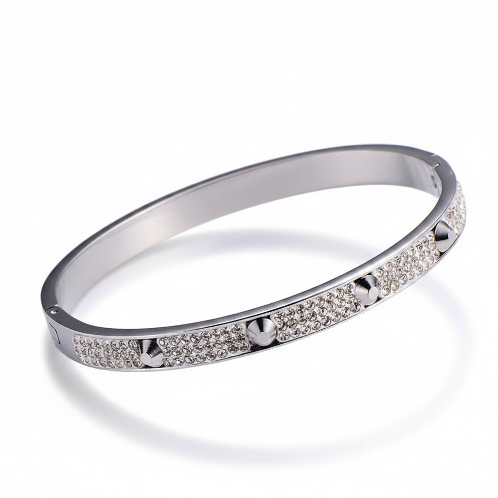 The Bold Horizon Rhinestone Studded Statement Bangle