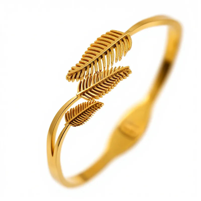 The Aurelia Textured Leaf Bangle | 18K Gold PVD