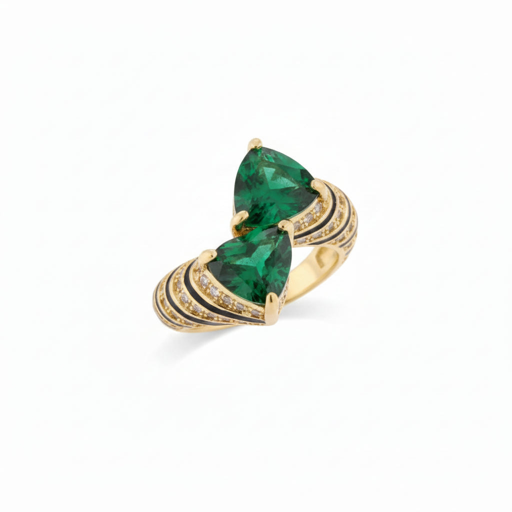 The Amélie Emerald Trillion Vintage Enamel Ring