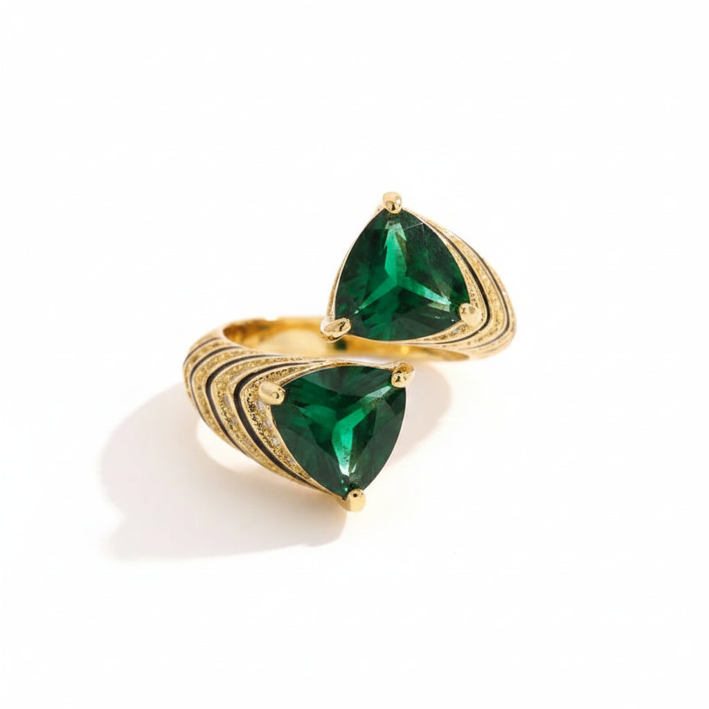 The Amélie Emerald Trillion Vintage Enamel Ring