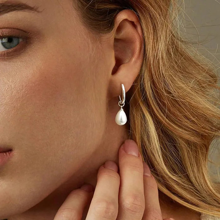 The Clara Waterproof 18K Gold Teardrop Pearl Hoop Earrings