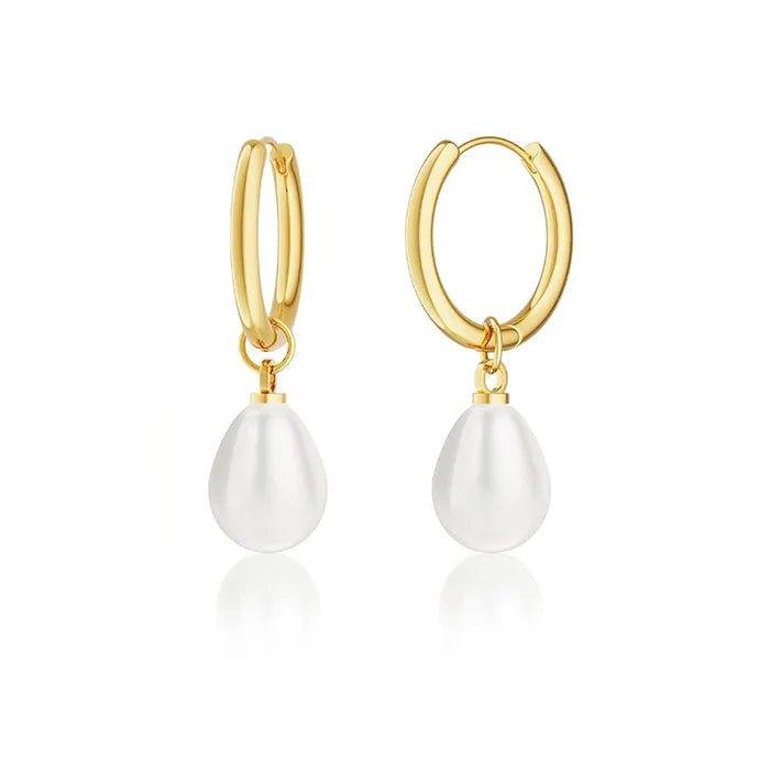 The Clara Waterproof 18K Gold Teardrop Pearl Hoop Earrings