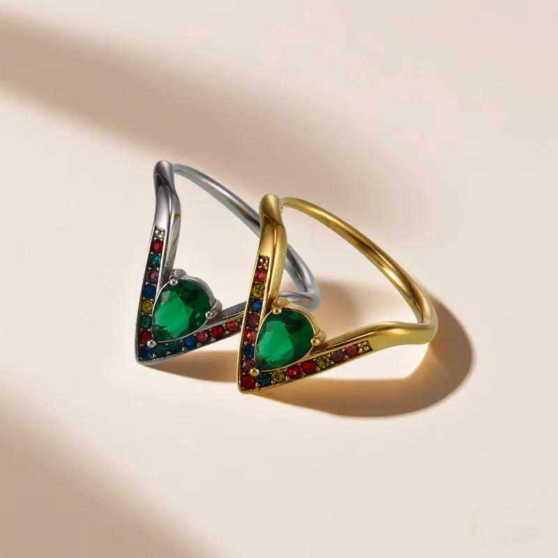 The Iris Waterproof 18K Gold Rainbow V-Shape Wishbone Ring