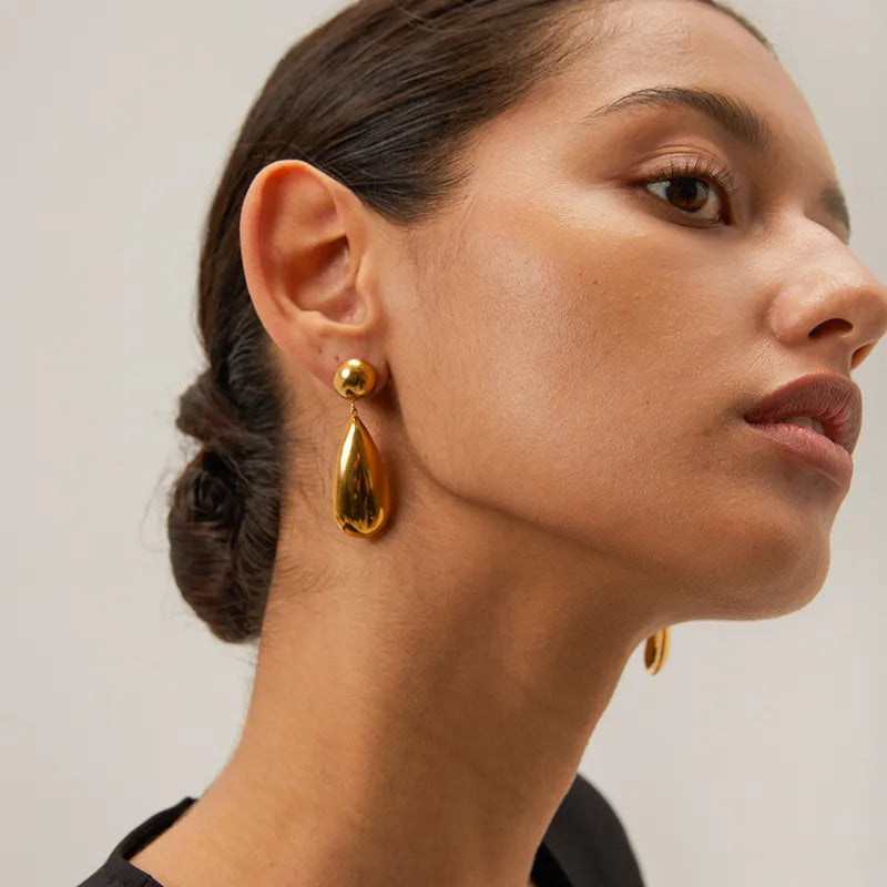 Tarnish-Free Hollow Water Droplet Drop Earrings