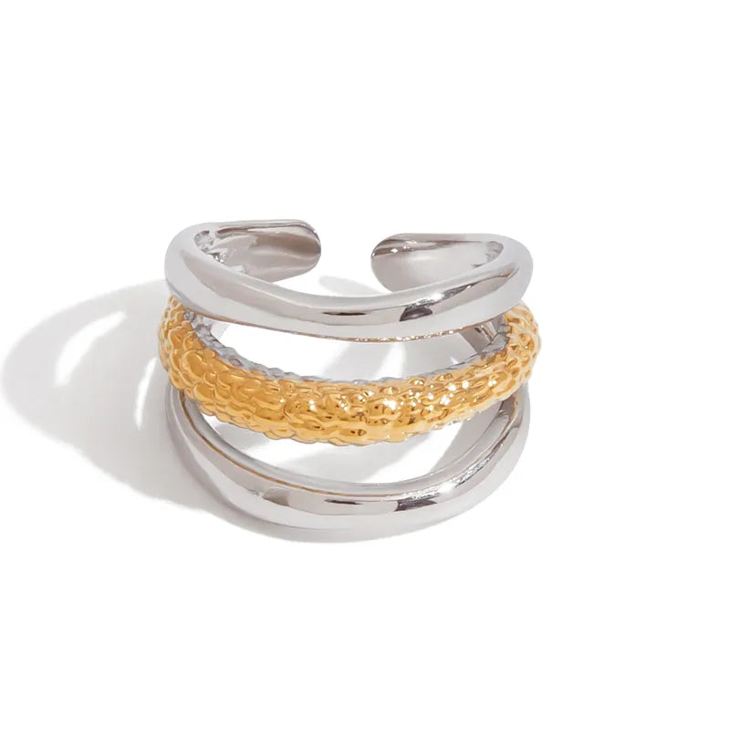 The Horizon PVD Coated Gold & Silver Adjustable Multi-Layer Ring