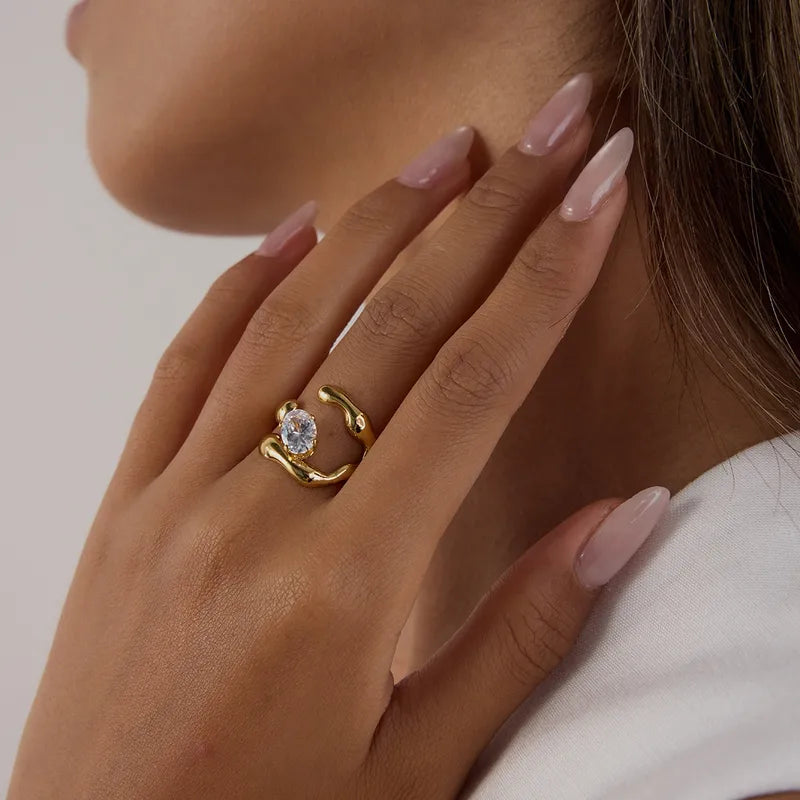 Tarnish-Free Stainless Steel Molten Gold Open Wrap Ring