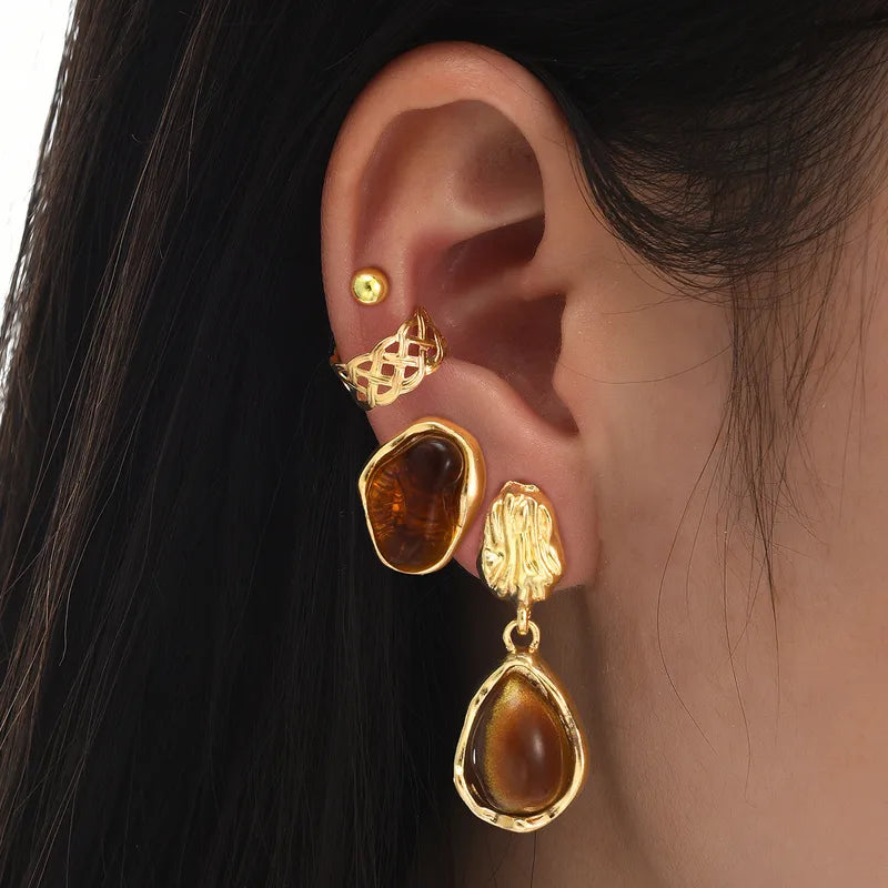 Vintage Molten Gold & Amber Resin Drop Earrings