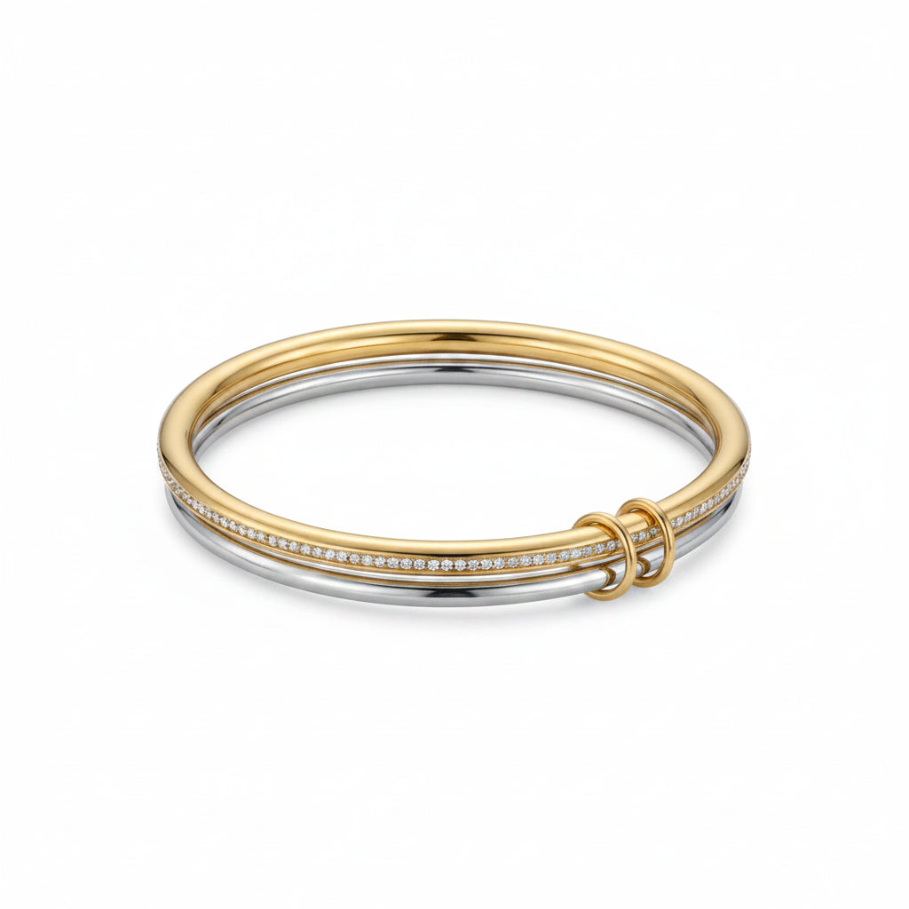 The Trinity Interlocking Two-Tone Bangle | 18K Gold PVD